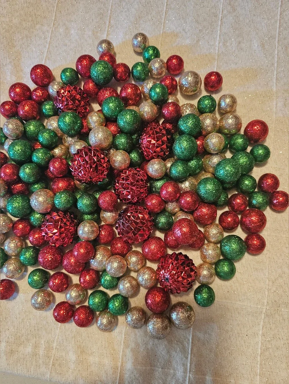 Lot of Glitter Christmas Decorative Filler Balls Red Green & Gold Holiday Decor